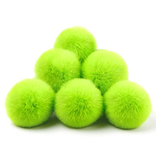 6 PCS Pompone, 7cm Esponjoso Pompones, Pompone Decoracion, Pompones de Árbol De Navidad, Pompón de Piel Sintética para Bricolaje Árboles de Navidad, Coronas, Sombreros, Bufandas, Llaveros (Verde)