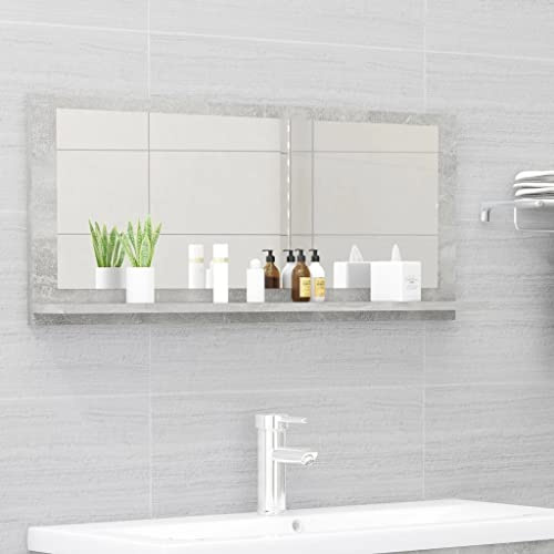 HaoChrymec Specchio da Bagno Grigio Cemento in Legno e Acrilico, Design Moderno con Ripiano Integrato, Specchio Trucco e Doccia, Adatto a Bagno e Toilette, Mobile Bagno Funzionale, 90x10.5x37 cm