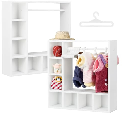 UNICRAFTALE Juego de 2 armarios blancos para ropa de muñeca con 20 perchas, mini organizador de armario de plástico, modelo micro paisaje, accesorios para casa de muñecas para decoración de casa de