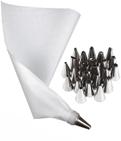 Set di sac à poche e ugelli, 26 pezzi, kit per tubazioni per torte con 24 beccucci in acciaio inox, una sac à poche e un convertitore, per decorazioni fai da te di torte e cupcake (Wei)