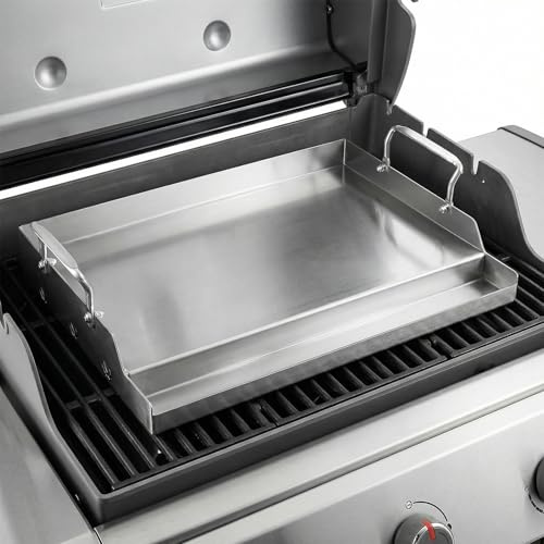 Plancha universelle en acier inoxydable pour barbecue Weber à gaz et au charbon de bois, plaques de cuisson pour hamburgers, barbecue à gaz et plus encore, rectangulaire, 46 x 32 cm, avec poignée