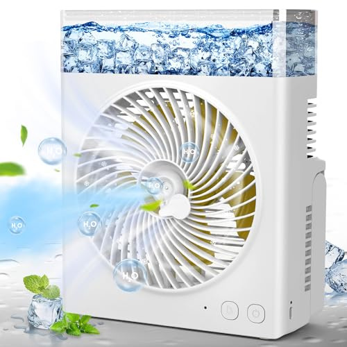 Ventilatore Nebulizzante Portatile, 8000mAh 20cm Ventilatore Ricaricabile a Batteria con Serbatoio Acqua da 600mL, Ventilatori da Scrivania Raffreddanti per Esterno, Perfetto Nebulizzatore ad Acqua