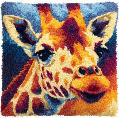 Henypt Kit de Almohadones con Cierre de Gancho Jirafa animal Kit De Cojines De Pestillo 43X43cm Funda de Cojín para Sofá, Latch Hook Manualidades Kits