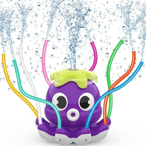 Oktopus-Wassersprinkler Spielzeug für Kinder – 360° drehbarer Gartensprinkler – Sommer Outdoor-Spielzeug mit 8 bunten Schläuchen Kinder Wasserspielzeug