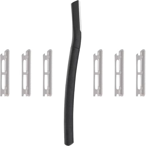 BIUDECO Rasoio per Sopracciglia per Rimozione Rapida Peli Viso Nero Donna e Custodia in Acciaio Inox e Abs con 6 Lame Intercambiabili per Viaggio e Ufficio