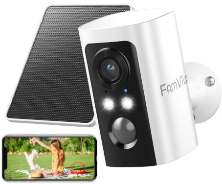 FAMVIVA 2K Wireless Outdoor Security Camera with Solar Panel, Battery Powered Camera for Home Security, Color Night Vision, AI Motion Detection, Spotlight & Siren Alarm, 2.4GHz, Waterproof
