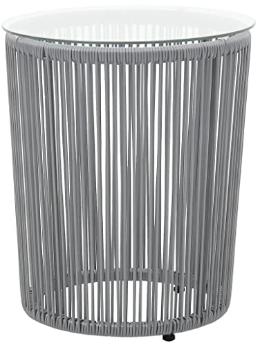 GeenYuu 3-TLG. Bistro-Set mit Kissen PE-Rattan Grau, wetterfestes Garten Möbel Set mit 2 Stühlen und Tisch aus gehärtetem Glas, Pflegeleichte Sitzgruppe für Balkon Terrasse Lounge Essgruppe