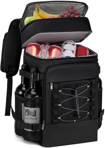 Zaino Termico Frigo 25L, Grande Zaino Refrigerante Impermeabile 40 Lattine, Borsa Termica Porta Pranzo per Spiaggia, Campeggio, Picnic, Barbecue (Nero)
