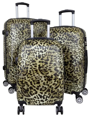 Warenhandel König Hartschalen 3tlg. Kofferset Trolleyset Motiv Leopard Muster - Gr. M, L und XL