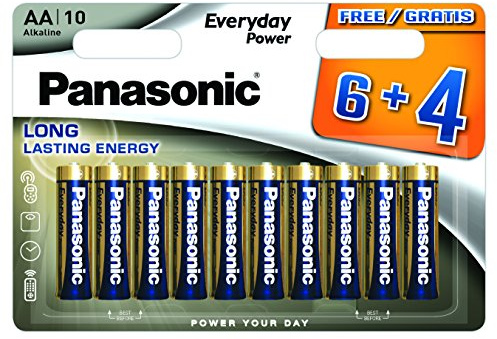 Panasonic Everyday Power - Multipack 6 + 4 Piles alcalines AA LR6, Couleur Rouge