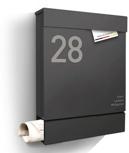 Radius Designer Briefkasten - personalisiert mit Lasergravur - 10 Jahre Funktions- und Korrosionsgarantie - Postkasten inkl. Montagematerial – Letterman M Anthrazit