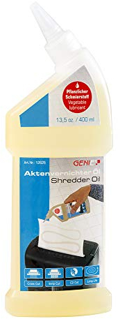 GENIE Aktenvernichter Öl (400 ml), zum Reinigen und Schmieren & Pflegekit (Ölpapier für Aktenvernichter, geeignet für sämtliche Schnittarten, Geräte, Hersteller) 1er Pack