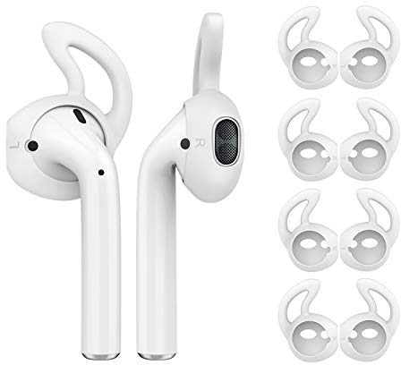 MoKo 4 Pièce Étui/Skin Compatible avec AirPods/EarPods, Crochet d'oreille Remplaçable en Silicone Souple, Antidérapant et Anti-Perte, Accessoire de l'Écouteur, Parfait pour Sport - Blanc