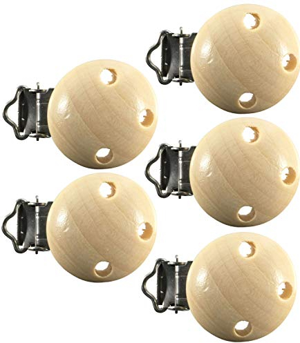 Schnullerclip 5x Clips natur Holz schadstofffrei Nuckelclip Baby Clip