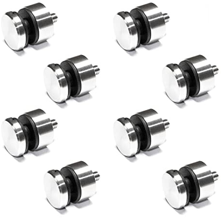 PRIOstahl Glaspunkthalter Punkthalter Glashalter x 8 Halter mit M8 Schraube + Gummieinlagen für Glas 6mm bis 12,76mm Flacher Anschluss für Glasscheiben Plexiglas Balkon Geländer aus Edelstahl V2A
