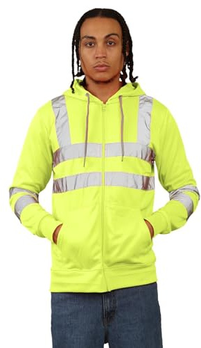 janisramone män pojkar ny Hi Vis Hoody Viz Rflective synlighet dragkedja upp fleecetröja arbete huvtröja jacka