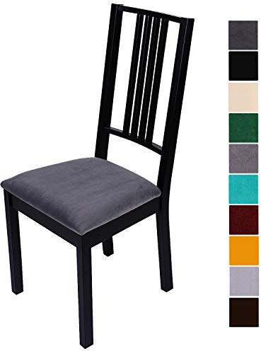 Homaxy Stuhlbezug Sitzfläche Samt Weich Sitzbezug Stuhl Stretch-sitzbezüge für Esszimmerstühle Abwaschbar Schonbezug Hussen für Stühle- 2er Set, Dunkelgrau