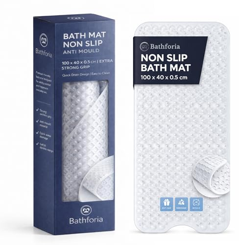 Extra lång halkfri badmatta badkar - duschmatta halkfri anti-mögel - maskintvättbar badrumsmatta för badkar med starkt gummi sugkoppsgrepp - 100 x 40 x 0,5 cm