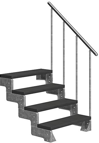 DOLLE Außentreppe Gardentop 4 Stufen Geschosshöhe 72-88 cm inkl. Trimax® Stufen in Anthrazit 100 cm und Einzelstabgeländer