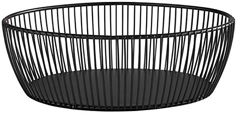 APS „SVART“ ovaler Metallgitter Korb, Stabiler Gitterkorb, L: 24 cm, B: 19 cm x H: 8 cm, Brotkorb, Obstkorb, Gemüsekorb, stapelbar, schwarz, spülmaschinengeeignet