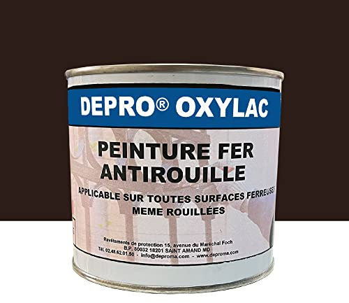 DEPROMA OXYLAC Peinture antirouille pour métal neuf et rouillé - 500GR (MARRON FONCÉ)