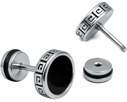 2026 Best【Hypoallergenic Earrings for Men】-18G Flat Mens Surgical Steel Black Stud Earring 10mm (0.4)-【For Sensitive Skin & New Piercings】 Textured Brick Design Pair 0.28oz Men's jewelry-Para Hombre(Black)