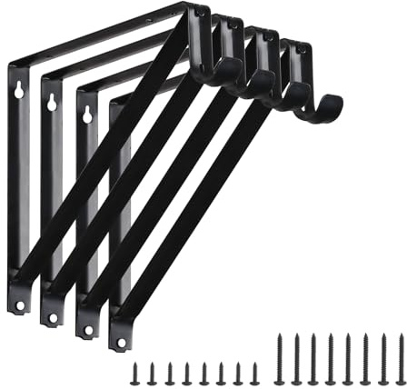 Closet Rod Brackets 11x9.5in, Closet Shelf Brackets 4 Pack, Black