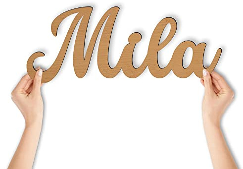 Namofactur Namensschild Mila aus Holz für Tür und Wand | Mit Klebepunkten zur Befestigung – fester Schriftzug Mila für Kinder, Babys und Erwachsene, in Deutschland gefertigt