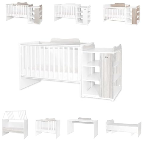 Lorelli Babybett Multi, Jugendbett, Schreibtisch, Wickeltisch, mehrfach umbaubar, Farbe:grau