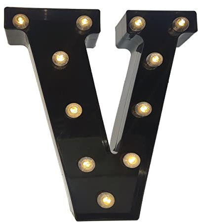 Black Alphabet Marquee Letters LED 26 Alphabet Light Up Letters with Diamond Bulb Battery Powered Led Letter for Wedding Birthday Christmas Home Bar Decoration Party Night Light (Black Letter V)