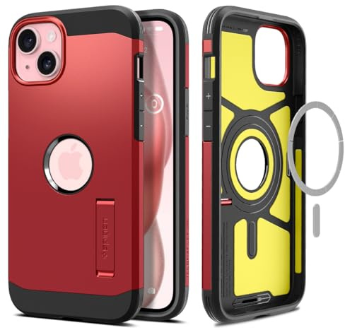 Spigen Hülle für iPhone 15 Tough Armor MagFit Kompatibel mit MagSafe -Rot
