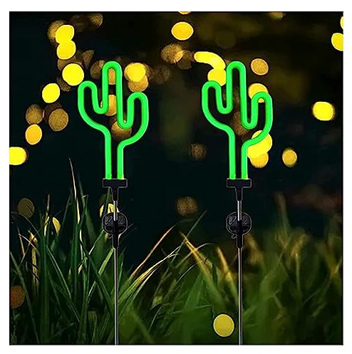 PAREKS Solar Cactus Garden Lights, Outdoor Neon Lights, Stake Lamp, Landscape Light, LED Lights Waterproof Path Lighting for Christmas Yard Lawn Patio Walkway Driveway Sidewalk Christmas Decor(1PCS)
