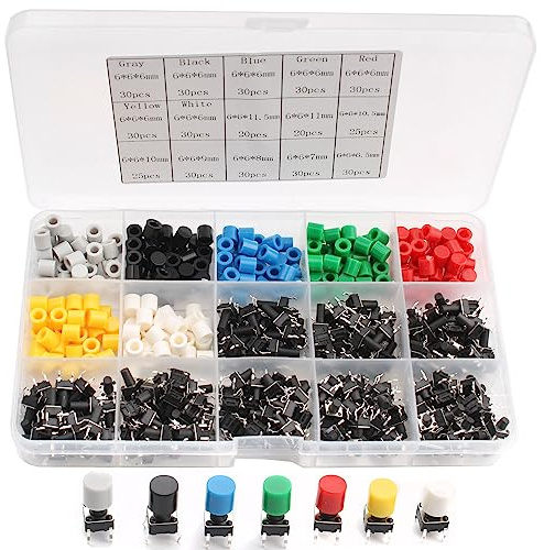 RUNCCI-YUN 420 Stücke 8 WerteTaktilen Druckschalter, Taktiler Drucktastenschalter, Button Micro Tactile Switch momentary 4 pin mikroschalter 6 x 6mm für Auto-Fernsteuerungstaste mit Taster Deckel