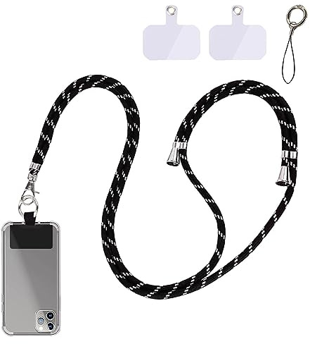 Handykette universal,Handyband zum umhängen,Handykette,Handykette universal zum umhängen,1.5m Handy umhängeband,Verstellbar abnehmbar universal handykette,Für alle standard handyhüllen (Schwarz&Weiß)