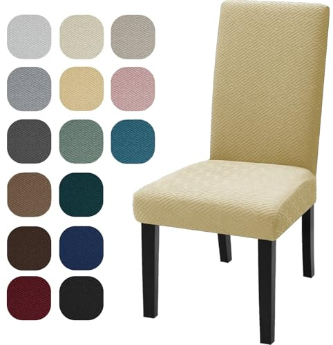 YSTELLAA Stuhlhussen 4er Set, Stuhlhussen Stretch, Sesselüberzug, Universal-Sitzbezug, Waschbar Und Abnehmbar, Dekoration Stuhlbezug Für Haus, Bankett-/Büro-Hochzeitsdekorationen, Beige