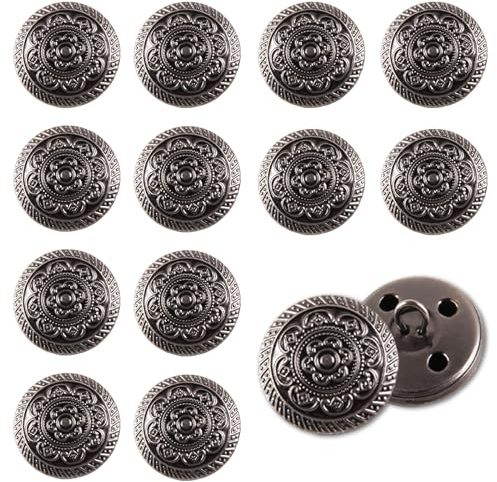MytaYt 12 Stück 23MM Metall Blazer Knöpfe Schwarz Gemischt Vintage Stile Blume Runde Knöpfe Metallknöpfe für Blazer, Jacke, Anzüge, Mantel, Uniform