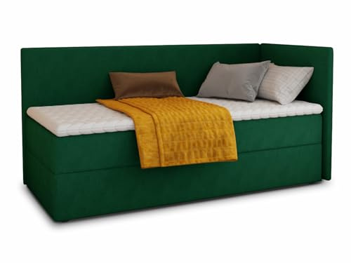 Sofnet Boxspringbett Flame mit Bettkasten - Einzelbett mit Bonell-Matratze und Topper, Polsterbett, Universelle Bettseite, Bett, Schlafzimmer, Kinderzimmer (Grün (Kronos 19), 90 x 200 cm)