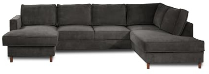 Lisa Design Jake - Wohnlandschaft - mit Schlaffunktion und Bettkasten - 7-Sitzer - aus Cord - rechts Dunkelgrau