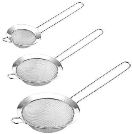 3 Pcs Fine Mesh Strainer With Handle, Small Medium Large Size Sifter Metal, Stainless Steel Sieve Strainers for Kitchen Rice Juice Quinoa Food Flour Baking(16cm,12cm,8cm)