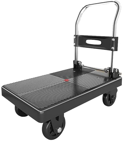 MINGYIHUI Plattformwagen Schwerlast-plattformwagen Mit Gummimatten Und TPR-gummirädern, Stahlwagen, 150 Kg Tragkraft, Flachbettwagen Sackkarren(Size:70 * 42,Color:schwarz)