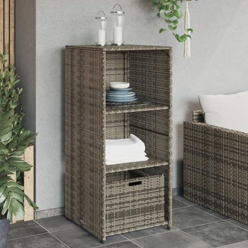 Tidyard Gartenschrank, Geräteschrank, Beistellschrank, Balkonschrank Terrassenschrank, Grau 50x55x115 cm Poly Rattan