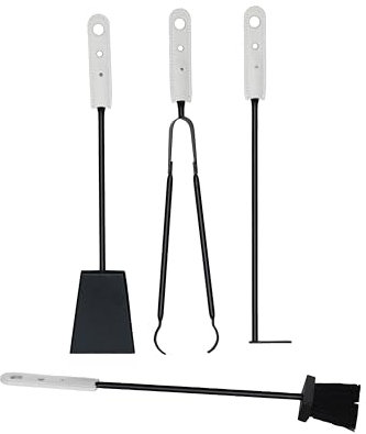 LIMAC Design MARY Kamineisen-Set 4-teilig aus Stahl und mit Ledergriffen, Modernes und Designer-Kaminbesteck, Zubehör für Öfen und Kamine, Hergestellt in Italien. (weiß)