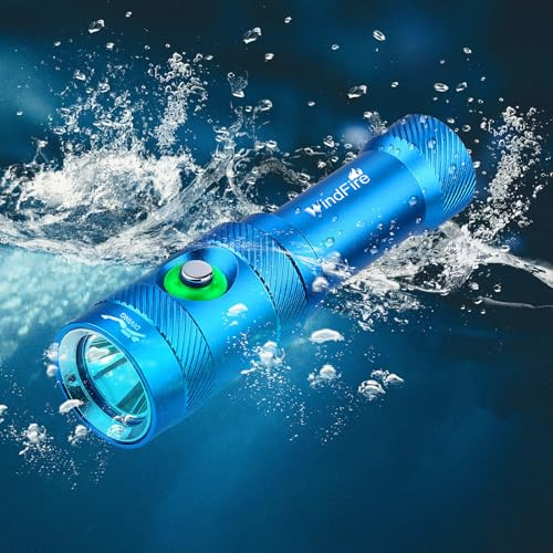 Windfire Lumière de Plongée 6000 LM Lampe de Poche Sous-Marine 3 Modes Indicateur de Puissance, Professionnelle IP68 Lampe de Poche Étanche Rechargeable