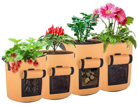 BTAISYDE Kartoffel Pflanzsack 4 Stück Kartoffel Pflanzsack, Pflanztaschen mit Sichtbarer Klappe und Griffen, Mehrfarbig Garten Pflanzbeutel für Gemüse, Kartoffel, Tomaten,A,15Gallon