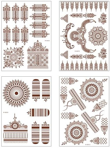 AORHOFJ 4 Tatouages temporaires adhésifs, Tatouages pailletés, Tatouages temporaires Totem Indien Marron et Rouge, Imperméables, parfaits pour les fêtes et les accessoires.