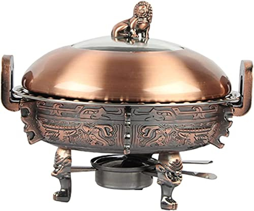 Ensemble de plats à frire pour mariage, banquet, fête - Plateau chauffant en acier inoxydable - Avec poêle, cadre, couvercle et support de carburant - Rouge cuivre - 28 cm