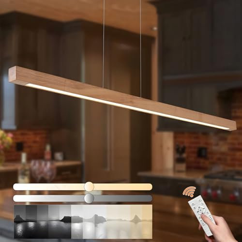 YYUTLUO Lampadario Lineare Cuboide In Legno, Luce Dimmerabile Con Telecomando, Cavo Di Sospensione Regolabile Da 150cm, Design Moderno a Led, Soggiorno, Sala Da Pranzo, Cucina (Colore Legno 100cm)