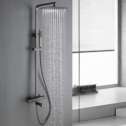Shower Rubinetti per Doccia termostatici di Lusso Grigi Set Miscelatore con deviatore in Ottone Soffione Doccia a Pioggia per Bagno con soffione a Pioggia e doccetta, Set Doccia a Parete,A,C Rainfall