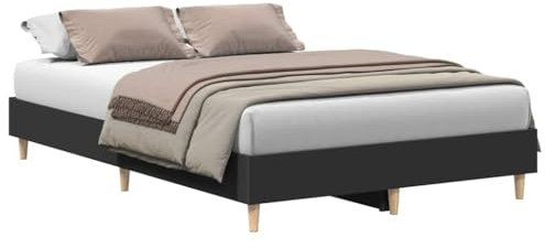 vidaXL Cadre de lit sans Matelas Noir 135x190 cm Bois d'ingénierie, Meuble de Chambre à Coucher, sommier, lit Double, lit, châlit, lit de Palette