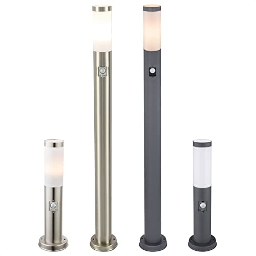 INNOVATE LED Außenlampe mit Bewegungsmelder IP44 Standleuchte | LED Gartenbeleuchtung außen | Wegeleuchten außen mit Bewegungsmelder | Pollerleuchte inkl. E27 Leuchtmittel 45CM Edelstahl